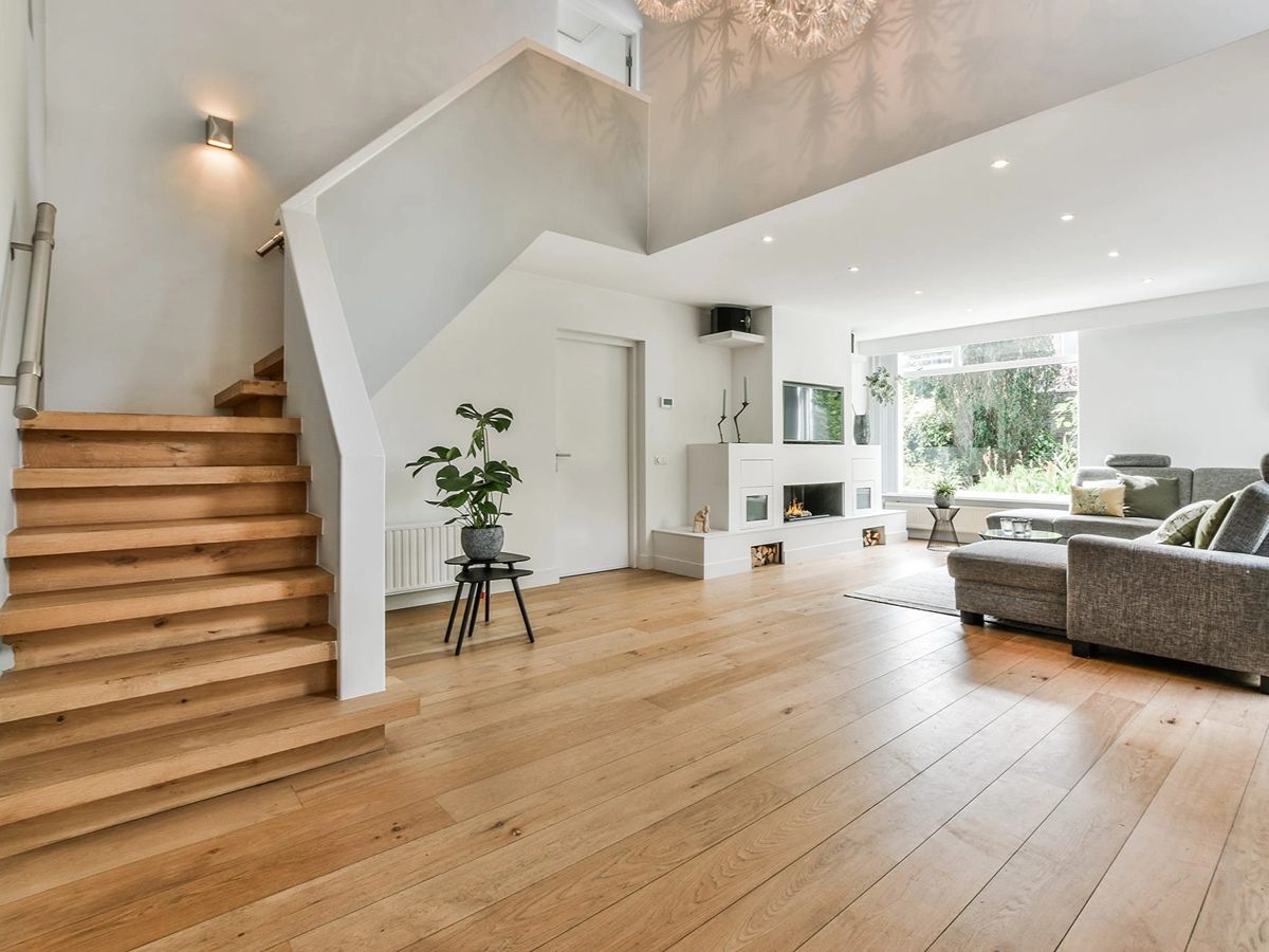 Oak floor after hardwood floor installation in a Denver living room